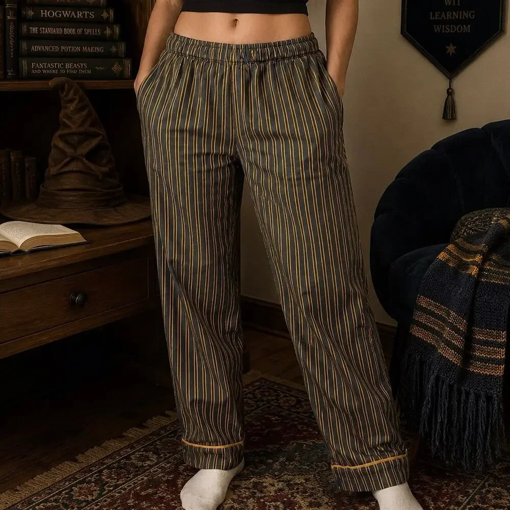 Harry Potter Hogwarts Pajama Pants Small 29x30 Stripe Cotton Lounge Sleepwear